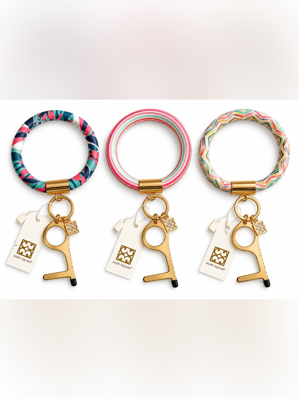 Mary Square key ring bracelet with clean key - set of 3!